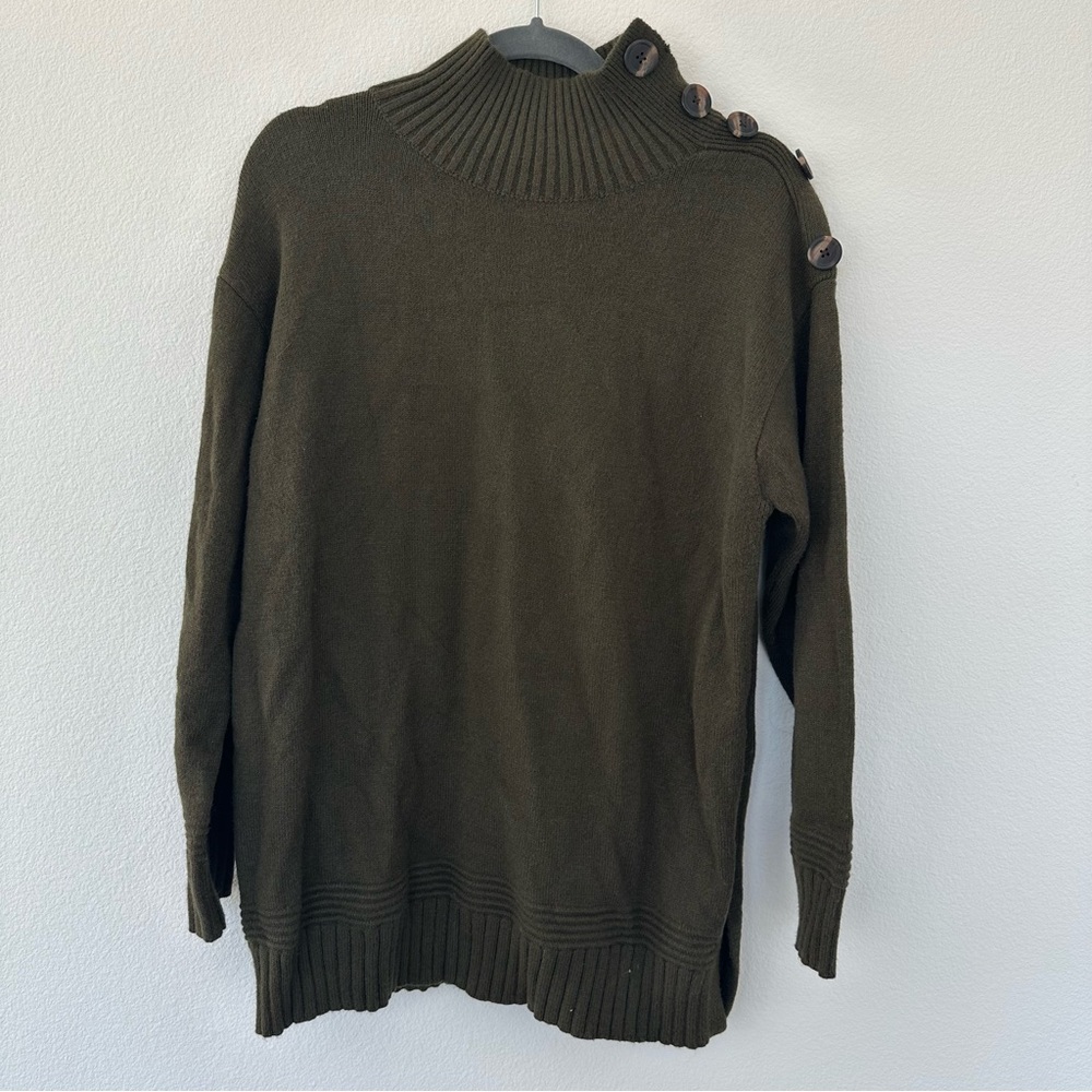 Anthropologie Olive Sweater with Button Detail